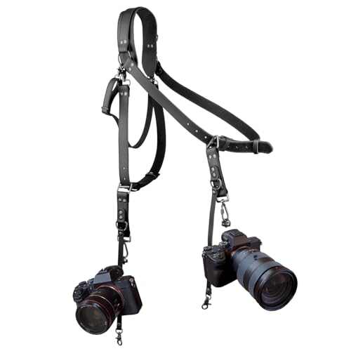 4J LEDR Camera Strap for 1 or 2 DSLR, Leather Camera Strap for 1 or 2 Cameras, Dual Camera Harness, Leather Camera Strap Shoulder Strap for Photographers