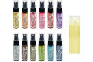 Ranger Distress Spritz Bundles - Set #1 12 Tim Holtz Distress Spritzes Fossilized Amber, Peacock Feathers, Picked Raspberry, Twisted Citron and More with Trebbies Detail Sticks (12 Complete Set)