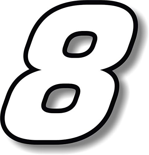Vinyl sticker/decal White (Black outline), square font, race number 8 (Height: 6 inches)