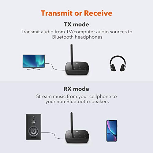 TaoTronics Long Range Bluetooth 5.0 Transmitter Receiver for TV, Wireless Audio Adapter for Home