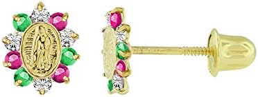 14kt Solid Gold Kids Guadalupe (Mother Mary) Stud Screwback Earrings - Mexican