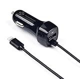 iPhone 7 Car Charger, ProtonPlanet Lightning Coiled Car Charger Adapter for iPhone 7/7 Plus 6/6s Plus with extra 2.1A High Speed USB port, Black