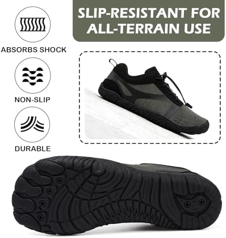 Unisex Traillaufschuhe Herren Damen Barfußschuhe Trekking Wanderschuhe Leicht Laufschuhe Knit Sneaker Fitnessschuhe Wasserschuhe 42EU Schwarz/Grau
