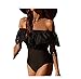 Hallegave Women Sexy Ruffle Off-The-Shoulder One-Piece Swimsuit Hollow Out Bikini (Large, Black1)
