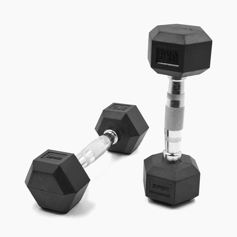 SUPRFIT - Hexagon Kurzhanteln paarweise mit gummiertem Eisenkern - Fitness Gewichte Hanteln 2 x 3 kg mit rutschfestem Chromgriff - Premium Kurzhantel Set für Calisthenics, Krafttraining & Crossfit