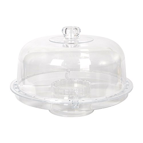 KARMAS PRODUCT 6 in 1 Cake Stand with Dome Lid,Multifunctional Serving Platter and Cake Plate, Salad & Punch Bowl,Clear Acrylic,12"
