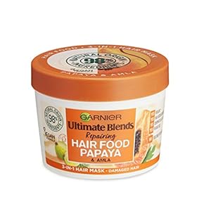 Garnier Hair Mask for Damaged Hair | Papaya Hair Food by Garnier Ultimate Blends, 3-in-1: Conditioner, Hair Mask, Leave-in Hair Conditioner | 98 Percent Natural Origin | 390 ml