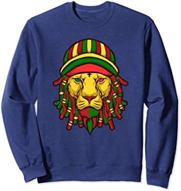 Unisex Rasta Lion Sweatshirt - Lion of Judah Sweatshirt Medium Navy