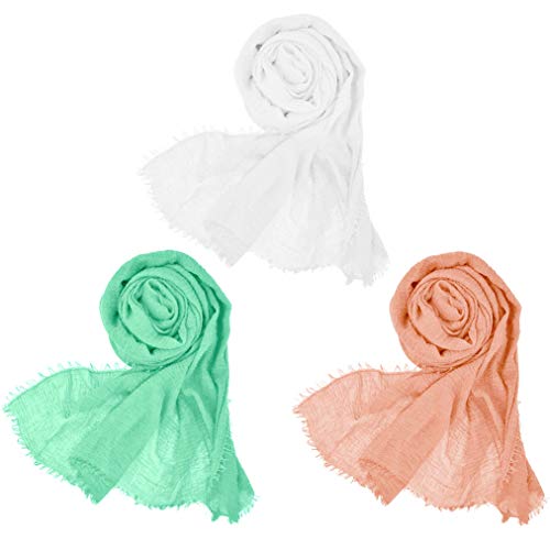 Wobe 3 Pcs Women Soft Cotton Hemp Scarf Shawl Long Scarves, Travel Sunscreen