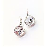 Handmade Silver Plated Swarovski&reg; Clear 12mm Cushion Cut Crystal Earrings