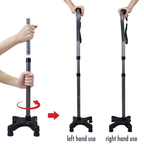 Ez2care Adjustable Lightweight Folding Quad Cane, Metallic Black New eBay
