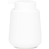 Soap Dispenser Ceramic, Hand Soap Dispenser Bathroom with Spring Pump, Easy to Press, Minimalist Modern Design Dish Soap Lotion Dispenser for Kitchen, Pure White Refillable Liquid Soap Bottle, 12 Oz