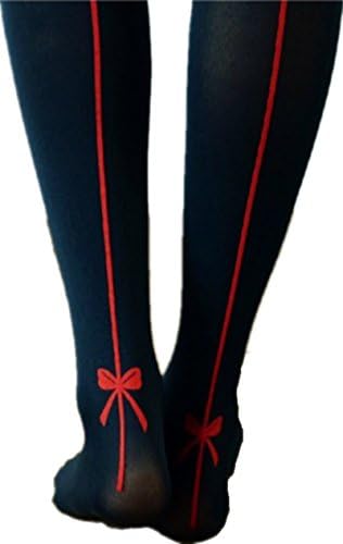 Pretty Topia Back To School Collection: Socks, Tights, Pantyhose. Black Embroidered Red Bow Velvet Pantyhose Stocking