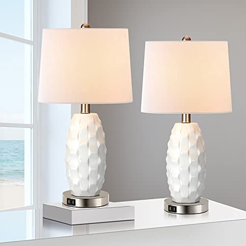 Modern Table Lamps for Bedrooms Set of 2, White Ceramic Bedside Lamps