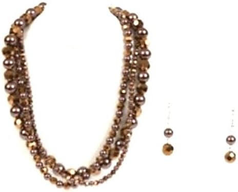 Mixed Bead Three Strand Necklace and Earrings Set