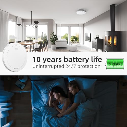 CPVAN Wireless Interlinked Smoke Alarms with 10 Years Battery Life, Smoke Alarms for Home, Linked Smoke Detector, EN14604, CE Certified, Low-Battery Alert, FSI-3001. 6 Pack
