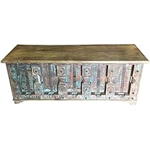 Vintage Trunk Blue Distressed Old door Chai Table Rustic Bench Chest Urban Farmhouse Interior