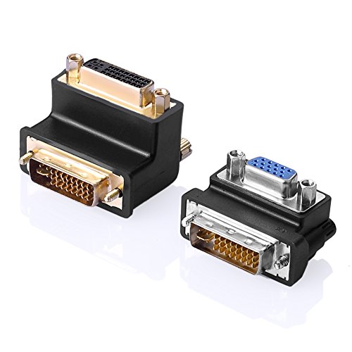 SIENOC DVI-I 24+5 Pin Male to VGA 15 Pin Female 90 Degree Adapter Connector + DVI-I 24+5 Pin Male to DVI 24+5 Pin Female 90 Degree Adapter Connector