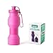 Asrisuk Sports Collapsible Water Bottle 27 oz, Folding BPA Free Silicone Water Bottle 800ml FDA Approved for Traveling, Camping, Hiking, Walking, Running (Pink)