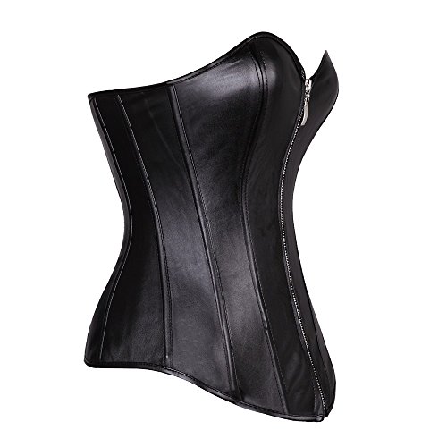 Beauty-You-Donna-Sexy-Corsetto-Bustino-Basco-Lacci-Finta-Pelle-Cerniera-Plus-Dimensioni-Nero-L