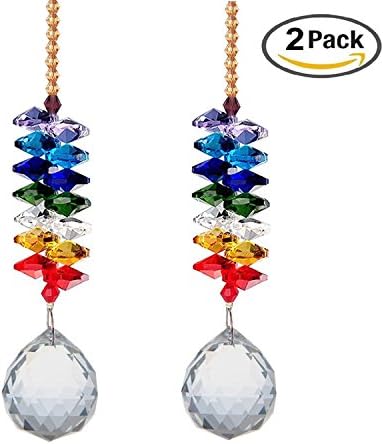 2 Pack 9.5 Inch Crystal Suncatcher, 30mm Crystal Ball Prism Rainbow Octogon Chakra Hanging Ornament