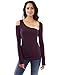 PattyBoutik Women Asymmetric Cutout Long Sleeve Blouse (Dark Purple Small)