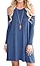 QIXING Women's Off The Shoulder Summer Swing Tunic Sundress Tshirt Elegant Blue-L