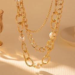Pearl Necklace Gold Chain Necklace Layered Gold