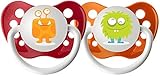 Ulubulu Expression Pacifier Set, Unisex, Orange and Green Monster, 6-18 Months