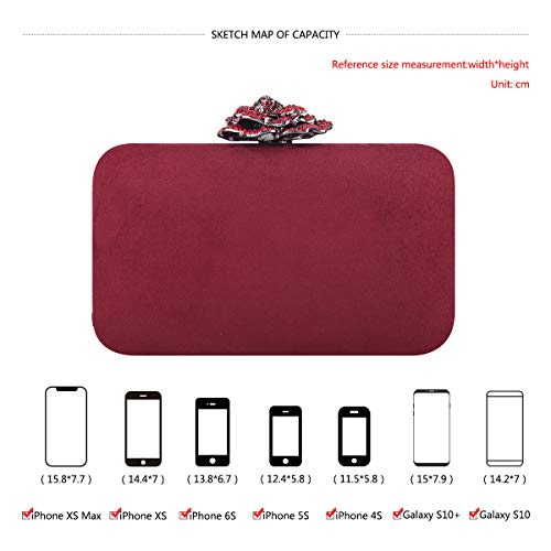 Fawziya Crystal Rose Cocktail Purses For Women Burgundy Velvet Clutch-Red
