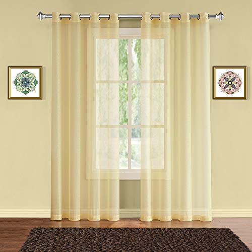 Warm Home Designs Pair of 2 Standard Size 54" (Width) x 84" (Length) Light Yellow Sheer Window Curtains. 2 Elegant Voile Panel Drapes are 108 Inch Wide Total - K Yellow 84"