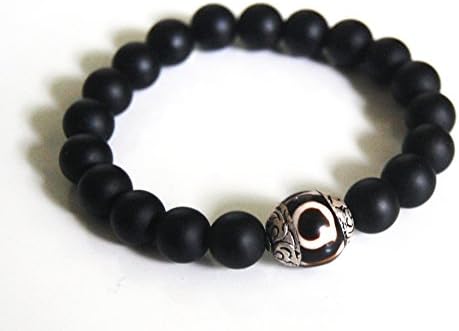 Men's Bracelets - Men's Jewelry - Men's Matte black Onyx and Tibetan Mock Bead Bracelet- Beaded bracelet- Unisex bracelet- Stretch Bracelet.