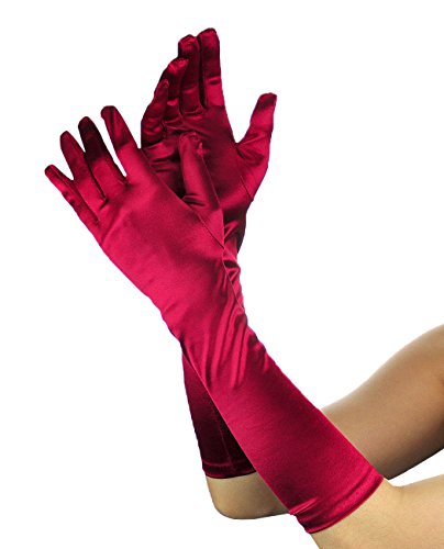 NYFASHION101 Solid Color Elegant Formal Arm Length Satin Gloves, Burgundy