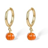 Tiny Pumpkin Dangle Hoop Earrings 925 Sterling Silver 14K Golden Plated Hypoallergenic Enameled Cartilage Small Huggie Hoops Drop Dangling Earring Cute Halloween Thanksgiving Fall Jewelry Gifts for Women Daughter