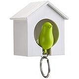 Bird Nest Key Holder White House with Green Bird Key Ring Whistle Key Hanger Rack (Green, White House) (White)
