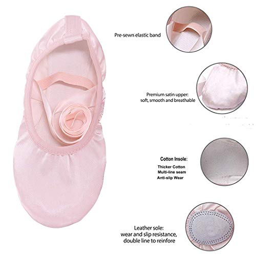 Chimei Ballet Dance Shoes for Goddler Girls Kids Women Pink Red Slipper Satin Flat Physical Shoe - Thumbnail 3
