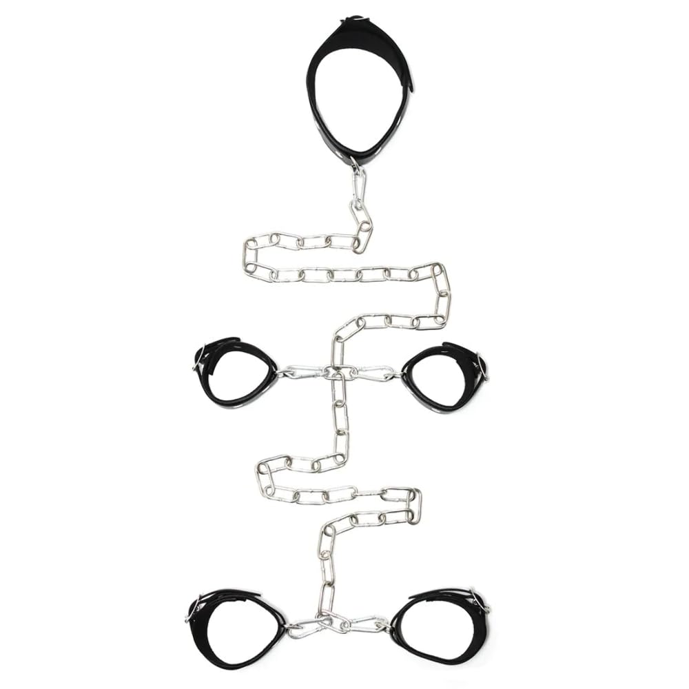 Rimba Hals Arm Ankle Cuffs with Chains Combination Black One Size