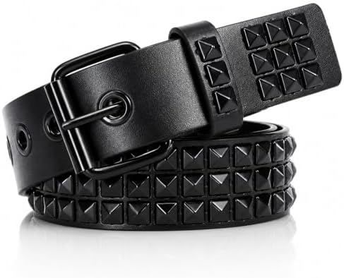 FOCAST Black Studded Belt Punk Rock Rivet Belt Grommet  display picture 1