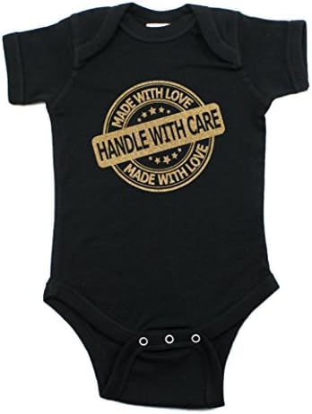 Crazy Baby Clothing Glitter Gold Handle with Care Made with Love Short Sleeve Bodysuit 18M Black