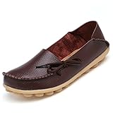 Fantiny Women's Genuine Leather Loafers Casual Moccasin Driving Shoes Indoor Flat Slip-On SlippersMMX1-Brown-41