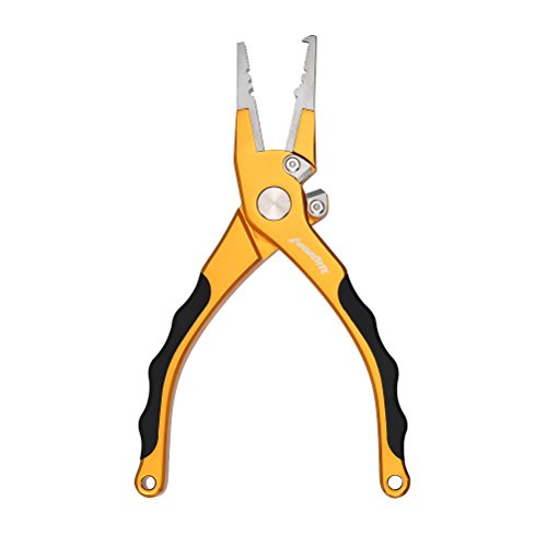 MadBite Lighted Aluminum Fishing Pliers - Tungsten Carbide Braid Cutters - Super Bright LED Bulb - Crimper - Hook Remover - Split Ring Tool