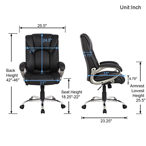 VIVA OFFICE Swivel Office Chair, Black PU Leather