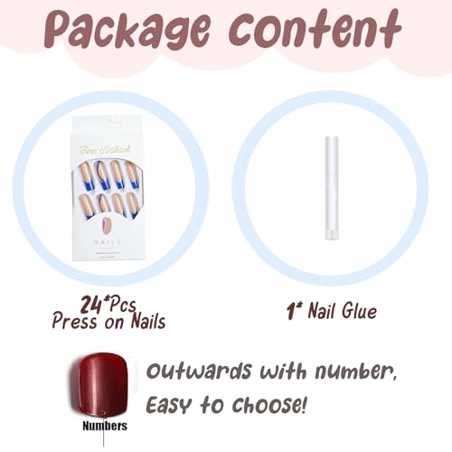 BABALAL Square Press on Nails Long Fake Nails Blue French Stick on Nails Glitter Swirl Acrylic Nails 24Pcs Squoval Shiny Manicure Artificial False Nails for Women and Girls - Image 5