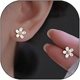 Silver Daisy Flower Tiny Stud Earring,Dainty Sunflower White Small Stud Earring,Cartilage Earlobe Piercing New Year Christmas Birthday Gift for Women