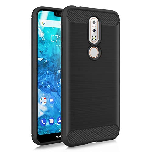 MMDcase for Nokia 7.1 Case, Shockproof Carbon Fiber Brushed Texture Soft Flexible TPU Full-Body Protective Anti-Slip Anti-Scratch Phone Cover Case for Nokia 7.1 (2018), Black