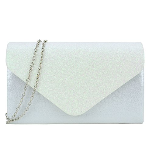 Womens Envelope Flap Clutch Handbag Evening Bag Purse Glitter Sequin Party Ivory