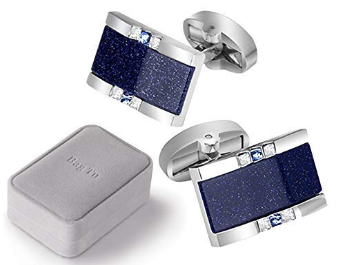 BagTu Starry Sky Cufflinks and Tie Clip Set with Gift Box and Greeting Card, Galaxy Dark Blue Cufflinks and Tie Clip Gift Set for Men, metal