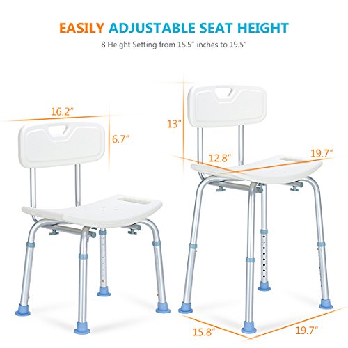 OasisSpace Shower Chair with Back, Heavy Duty Adjustable Shower Seat