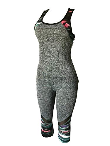 Women Gym Yoga Workout Activewear Set 2 Pieces Top Leggings Sportswear Tracksuit Set (L/XL = US 8-12, 01 Grey Mix) - Thumbnail 2
