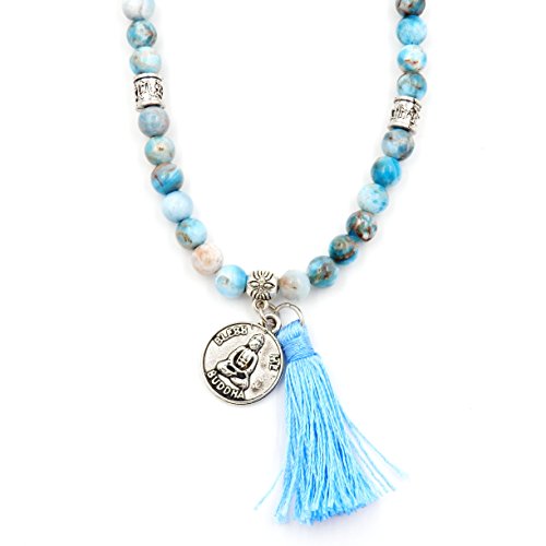 Mala Beads Bracelet, Buddhist Mala Prayer Beads, Buddha Bless Me Statement Necklace (Apatite) - Thumbnail 3